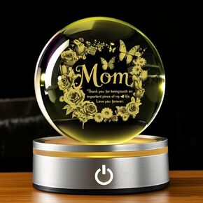 Birthday Gifts for Mom 3D Crystal Ball Mum Birthday Gift from Son, Daughter - Fun Christmas, Mothers Day, Retirement Gift Idea 60MM