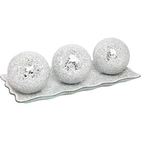 Afirst Devinative Ball and Glass Bowl - 4 بوصات مزوّدة مركزية من الفسيفساء مع صينية لديكور طاولة القهوة ، غرفة المعيشة ، طاولة الطعام ، الحفلات ، ديكور الزفاف
