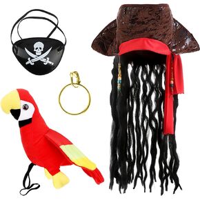 4 PCS MEN PIRATE COSTUME HAT PARCET ON HOTTER DRADLOCKS PATCES ESCESOSIONS WOND PIRATE HATS للبالغين COSPLAY COSPLAY ، براون