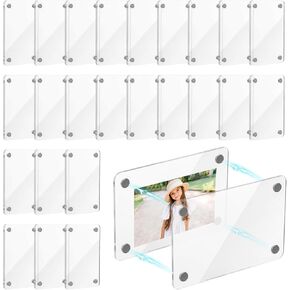 24 Pcs Acrylic Fridge Magnetic Frame, Acrylic Photo Picture Frames, Double Sided Photo Refrigerator Magnet Picture Frame for for Film Photos Cards Stamp, Clear Picture Display Frame(2.4 x 3.5 Inch)