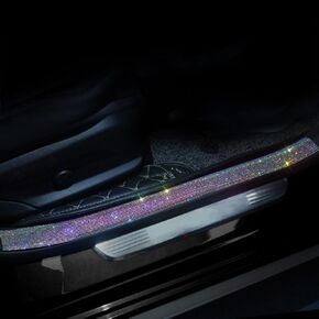 Car Door Sill Protector with Bling Rhinestones 2PCS Edge Guard Scuff Cover Anti-Scratch Strip Sticker Bumper Protector 5CM x 60CM (White)