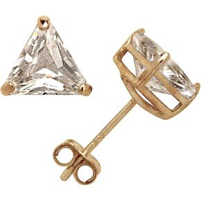 Jewelryweb - Solid 14k Yellow Gold Triangle Shape Cubic Zirconia Stud Earrings -4mm 5mm 6mm - Gold Trillion Earrings for Women - Basket Setting - Real 14k Yellow Gold