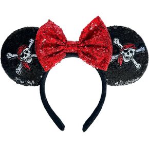 Birthday Mouse Ears Headband, Sequin Bow Headbands for Women Party Favors Cosplay Accessories