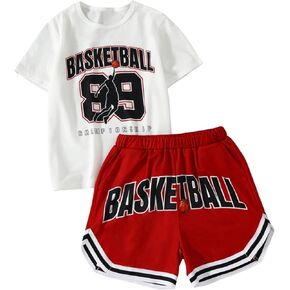 SweatyRocks Boy's Number Graphic Letter Print T Shirt and Shorts Set Casual 2 Piece Outfit