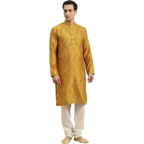 Sojanya (Since 1958 Men'S Jacquard Silk Kurta & Off-White Churidar Pyjama Set