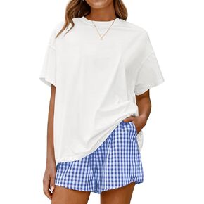 Logene Women Two Pait Lounge Pajamas مجموعة قمصان كبيرة الحجم وملاكم بوكسر مشتت 2025 ملابس الصيف المريحة الصيفية in Kuwait