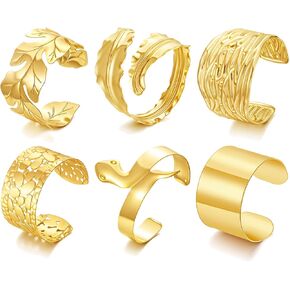 BROCC 6PCS سوار سوار الكفة المطلي بالذهب للنساء سوار التفاف القابل للتعديل