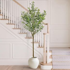 Faux Silk Olive Tree 5ft,Artificial Olive Trees Indoor,Fake Olive Plants with Natural Wood Trunk and Lifelike Leaves for Living Room,Office