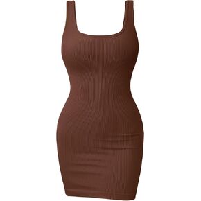 OLCHEE Womens Mini Tank Dresses Ribbed Sleeveless Square Neck Bodycon Sundress Summer Casual Sexy Party Club Cocktail 2023