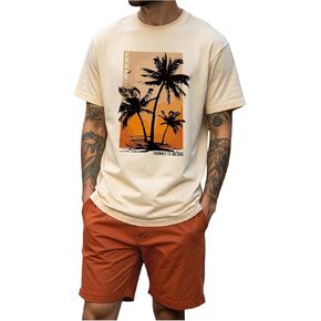 WDIRARA Boy's 2 Piece Set Tropical Graphic Crew Neck Short Sleeve Drawstring Shorts Outfits