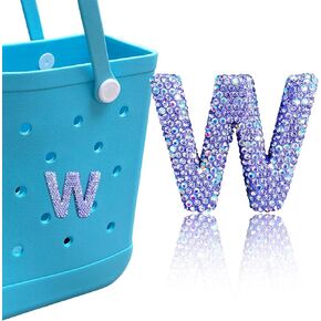 Diamond Letter Charms for Bogg Bag, Alphabet Sparkling Purple Rhinestones Lettering Accessories Charms for Simply Southern Bag, Insert Letters Charm for Handbag Beach Tote.