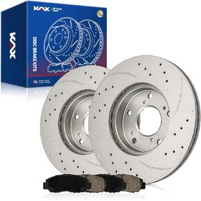 KAX Front Brake Kit, Drilled and Slotted Brake Rotors 31257, Ceramic Brake Pads D959 Fits Accord 2003-2007 3.0L, Civic 2006-2010, Automotive Replacement Brake Kit