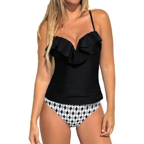 CUPSHE Women's Tankini Sets Ruffle Sweetheart Neck Two Piece Bathing Suits Adjustable Self Tie Ruched Swimwear