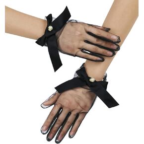 Elegant Wedding Pearl Mesh Tea Gloves Short Bridal Bow Tulle Gloves Opera Tea Party Glove Women Formal