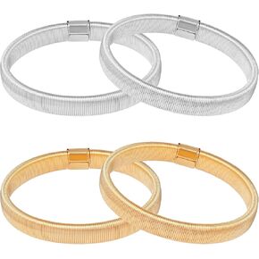 SUMERSHA 4 Pieces Shirt Sleeve Holders Stretchy Metal Arm Bands Anti-Slip Sleeve Garters Fixing Long Sleeves for Men Women