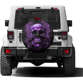 Purple Skull Printed Spare Tire Cover with Backup Camera Hole Wheel Tire Cover Fit for Trailer, RV, SUV and Many Vehicle 17inch
