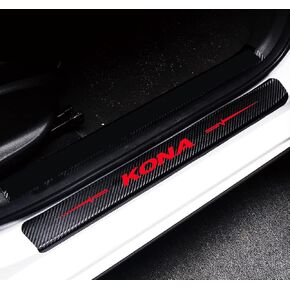 Duol Duoles 4Pcs Door Sill Protector Reflective 4D Carbon Fiber Leather Sticker Door Entry Guard Stickers Scuff Plate Stickers for Hyundai KONA (Red) (DEG-KN)