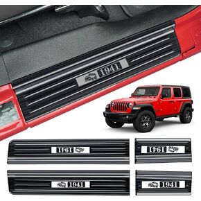 حرس عتبة الباب للمصارع JT 2020-2025 & Jeep Wrangler 2018-2025 JL JLU 304 من الفولاذ المقاوم للصدأ الأمامي والبطولة الباب الخلفي حماية الباب حماية الباب العتبة | ألياف الكربون ، 2 باب