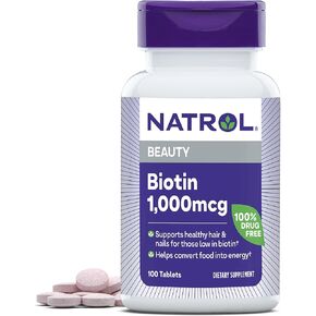 Natrol Beauty Biotin 1000mcg, Dietary Supplement for Healthy Hair, Skin, Nails and Energy Metabolism, 100 Tablets, 100 Day Supply