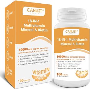 بشرة الشعر والأظافر متعددة الفيتامينات للرجال والنساء ، 10000mcg biotin & multimineral ، يحتوي على الفيتامينات B ، الفيتامينات C ، E & D3 ، المعادن النزرة ، الزنك ، خالية من الغلوتين ، خالية من الألبان ، خالية من الصويا ، 100 قرص