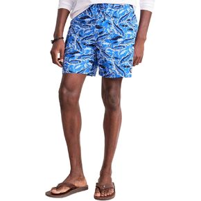 vineyard vines Men's 7 Inch Printed Chappy Swim Trunks, Tide Blue Fishing