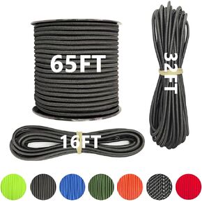 7/64" x 32' Marine Grade Bungee Cord Elastic Shock Cord,Available in 7/67" 1/8" 3/16" 1/4" Bungee Shock Cords for Kayak Strap,Tarp,Tent,Crafting,DIY,Tie Downs (Black,7/64" x32')
