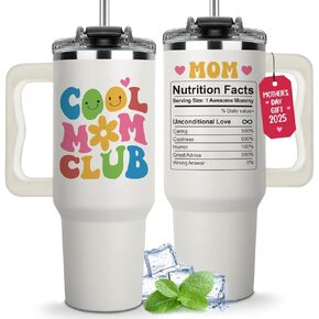 Vivulla68 Mother Day Gift من الابنة أو الابن - Cool Mom Club Tumbler 40oz مع Straw & Brush ، كأس ماما لطيف ، حاضر لأمي جديدة ، يحافظ