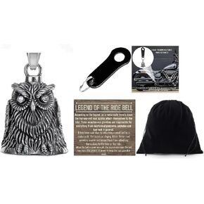 THE RIDE BELL Wise Owl 3-D Diamond Eyes w Black Hanger Motorcycle Lucky Charm Biker Luck Gift
