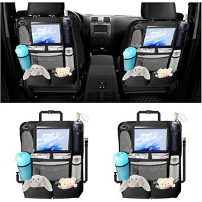 2PCS Car Backseat Organizer, Automotive Kick Mats Back Seat Protector for Kids, Vehicle Storage Organizer with 9 Pockets & Touch Screen Tablet Holder, Auto Travel Accessories for Truck SUV (Black)