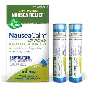 Boiron NauseaCalm On The Go Relief for Upset Stomach, Nausea, and Vomiting Due to Stomach Flu, Overindulgence, or Motion Sickness - Non-Drowsy - 2 Count (160 Pellets)