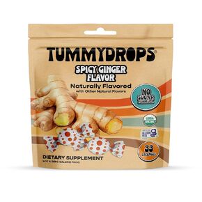 TrummyDrops ، لا نكهة الزنجبيل حار السكر ، خالية من الغلوتين ونباتي ، 33 لوزنجرات الزنجبيل العضوية ملفوفة بشكل فردي مصنوعة من monkfruit العضوية