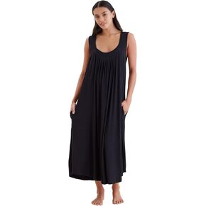 Kate Modal Soft Pleat Front Maxi Nightie - Soft, Lightweight Sleep Dress with Side Pockets & Sleeveless Design