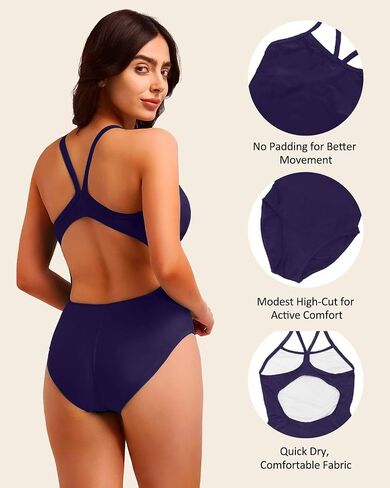 Women's Athletic One Piece Swimsuit Modest Tummy Control Bathing Suit High Waist High Cut Training Sport Swimwear in Kuwait
