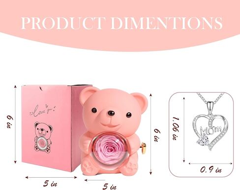 Cute Teddy Bear with Preserved Rose Gifts for Mom,Romantic Rose Flower Bear Teddy, Eternal Flowers with Mom Necklace Gifts for Mothers from Daughter and Son (Purple) in Saudi Arabia