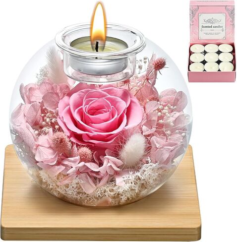 Birthday Gifts for Women,Eternal Preserved Real Rose with Scented Candle(Vinilla9Pcs+Rose9Pcs),Preserved Rose in Glass Dome, Christmas Valentine for Her Mom Girlfriend,Home Decor in Saudi Arabia