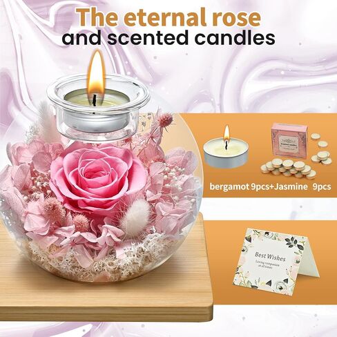 Birthday Gifts for Women,Eternal Preserved Real Rose with Scented Candle(Vinilla9Pcs+Rose9Pcs),Preserved Rose in Glass Dome, Christmas Valentine for Her Mom Girlfriend,Home Decor in Saudi Arabia
