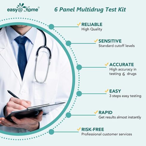 10 Pack Easy@Home 6 Panel Instant Urine Drug Test with Most Sensitive and Comprehensive OPI Test, Testing MOP (OPI 300), BUP,BZO,COC,MTD,OXY #EDOAP-865 in Kuwait