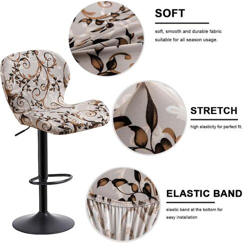 Counter Height Bar Stool Covers with Back Stretch Printed Kitchen Swivel Stools Slipcovers Curved Short Shell Back Barstools Covers for Dining Living Room and Bistro Pub 2 Pack #10 in Saudi Arabia