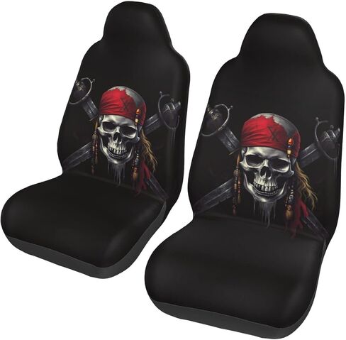 Ouqiuwa Car Accessories Seat Covers for Vehicle Interior, Pirates Skull Flag Front Seats Covers for Women Men 2 Pieces Car Seat Mat Cover Protector Universal Fit Auto SUV Trucks in Saudi Arabia