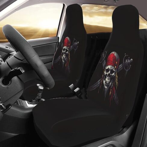 Ouqiuwa Car Accessories Seat Covers for Vehicle Interior, Pirates Skull Flag Front Seats Covers for Women Men 2 Pieces Car Seat Mat Cover Protector Universal Fit Auto SUV Trucks in Saudi Arabia