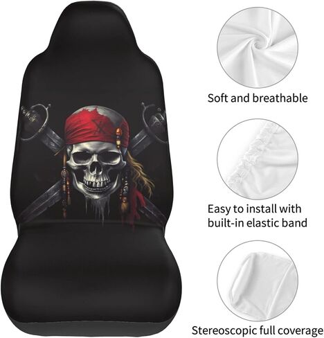 Ouqiuwa Car Accessories Seat Covers for Vehicle Interior, Pirates Skull Flag Front Seats Covers for Women Men 2 Pieces Car Seat Mat Cover Protector Universal Fit Auto SUV Trucks in Saudi Arabia