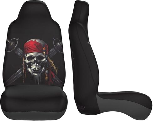 Ouqiuwa Car Accessories Seat Covers for Vehicle Interior, Pirates Skull Flag Front Seats Covers for Women Men 2 Pieces Car Seat Mat Cover Protector Universal Fit Auto SUV Trucks in Saudi Arabia