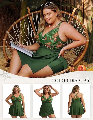 Hanna Nikole Plus Size Swimdress 2PCS Twist Front Swimsuit Tummy Control Skirtini with Shorts in Saudi Arabia