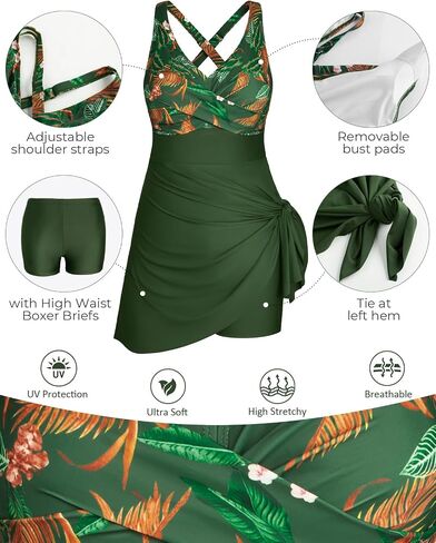 Hanna Nikole Plus Size Swimdress 2PCS Twist Front Swimsuit Tummy Control Skirtini with Shorts in Saudi Arabia