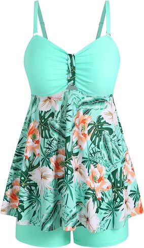 ZAFUL Tankini Swimsuits for Women Tummy Control Two Piece Modest Bathing Suits Floral Skirt Top with Boyshorts in Saudi Arabia