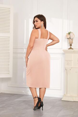 Theenkoln Plus Size Cocktail Dresses:Halterneck Sleeveless Slit Wrap Ruched Formal Weding Guest Bodycon Party Dresses in Saudi Arabia