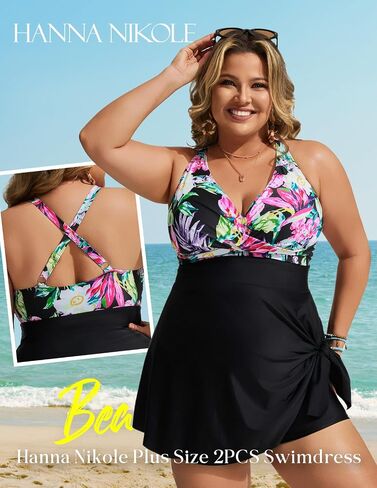 Hanna Nikole Plus Size Swimdress 2PCS Twist Front Swimsuit Tummy Control Skirtini with Shorts in Saudi Arabia
