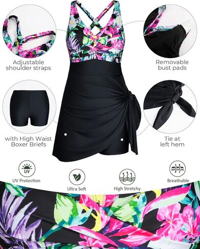 Hanna Nikole Plus Size Swimdress 2PCS Twist Front Swimsuit Tummy Control Skirtini with Shorts in Saudi Arabia