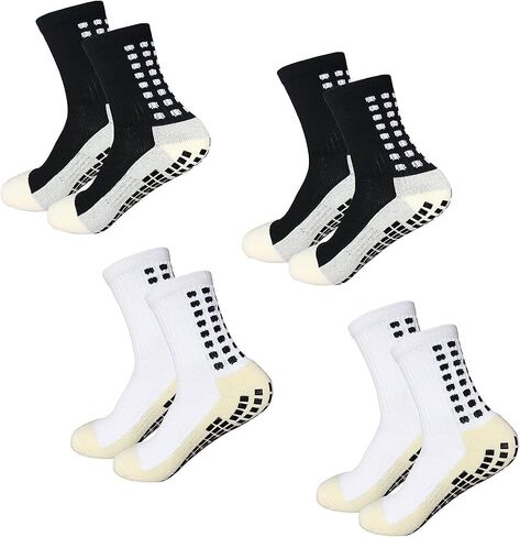 Yufree 4 Pairs Mens Grip Soccer Socks Non Slip Grippy Women Socks for Football Basketball Sports in Saudi Arabia