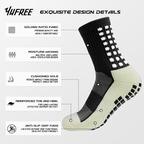 Yufree 4 Pairs Mens Grip Soccer Socks Non Slip Grippy Women Socks for Football Basketball Sports in Saudi Arabia
